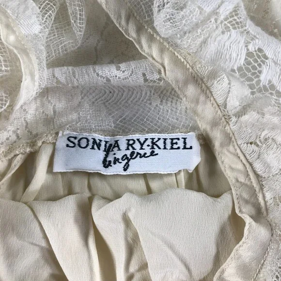 Vintage Sonia Rykiel Lingerie Nightgown Womens Large Cream Colored Lace Peplum - Picture 5 of 10